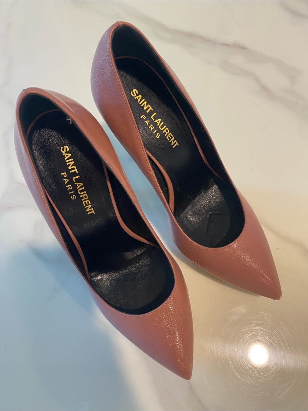 Saint Laurent Dusty Pink Leather Platform Pumps - Picture 2 of 9